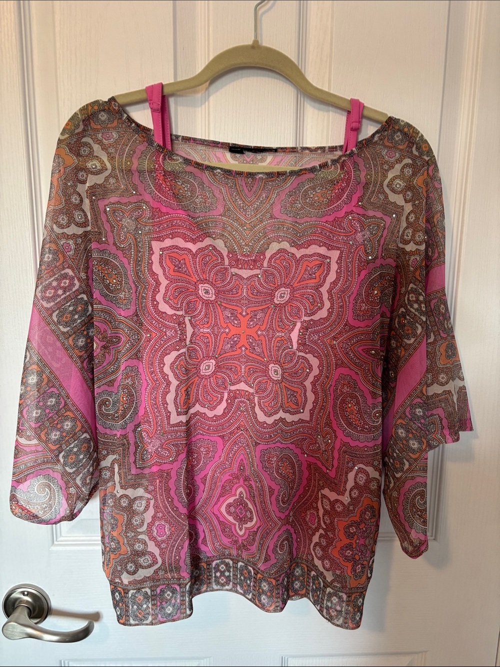 INC International Concepts Pink and Brown Paisley Batwing Tunic